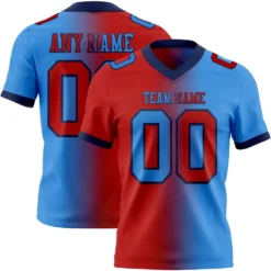 Custom Powder Blue Red-Navy Mesh Authentic Gradient Fashion Football Jersey